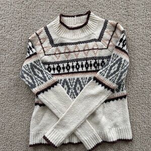 American Eagle Outfitters Patterned Crew Neck Sweater - Cream and Black